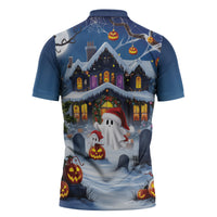 Halloween Christmas Zipper Polo Shirt Funny Ghost Santa Christmas