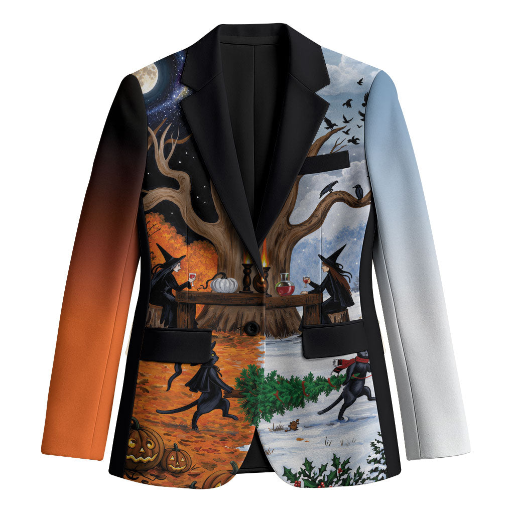 Halloween transitions into Christmas Blazer Witches And Black Cat