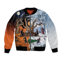 Halloween transitions into Christmas Bomber Jacket Witches And Black Cat