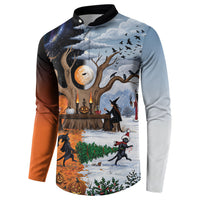 Halloween transitions into Christmas Button Sweatshirt Witches And Black Cat