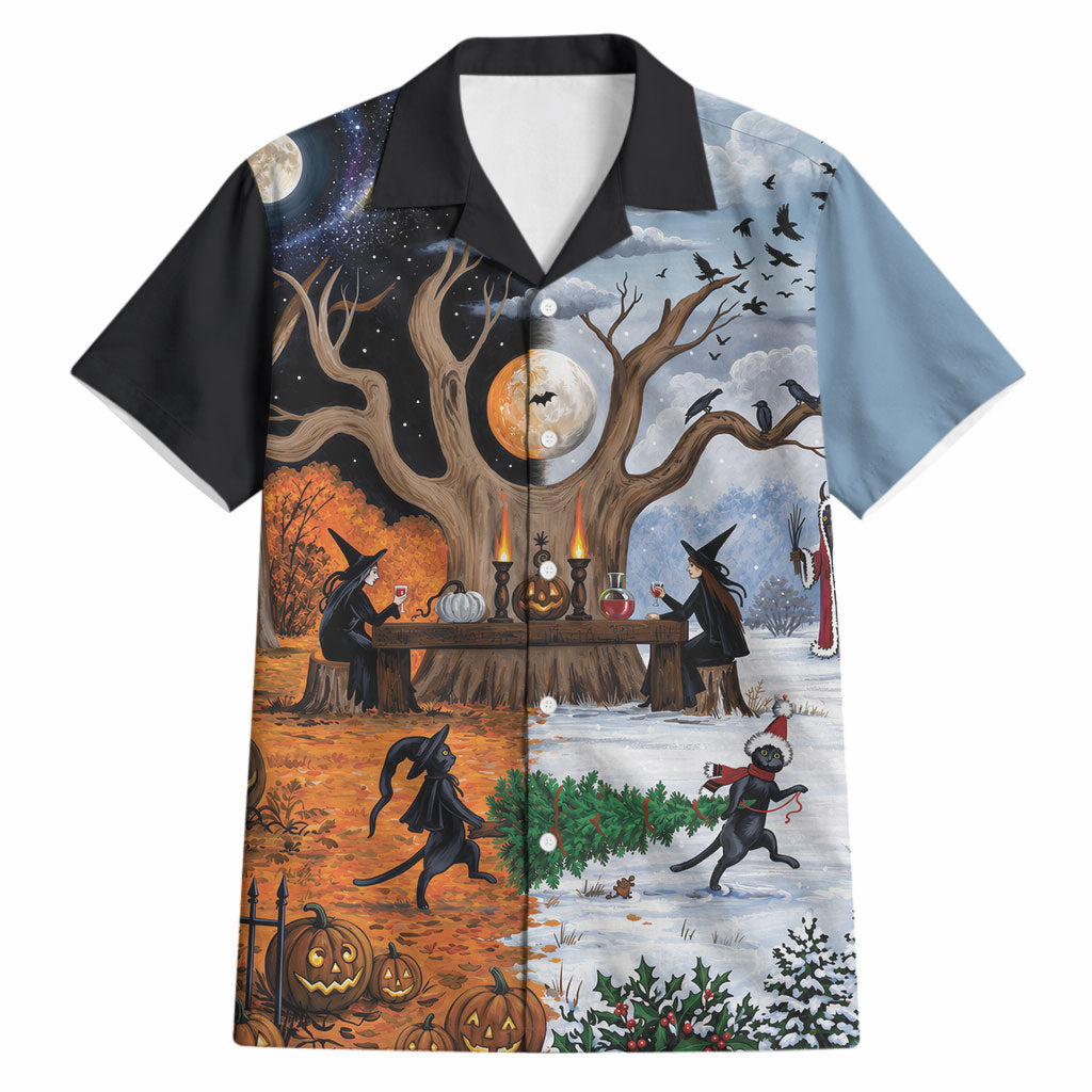 Halloween transitions into Christmas Hawaiian Shirt Witches And Black Cat