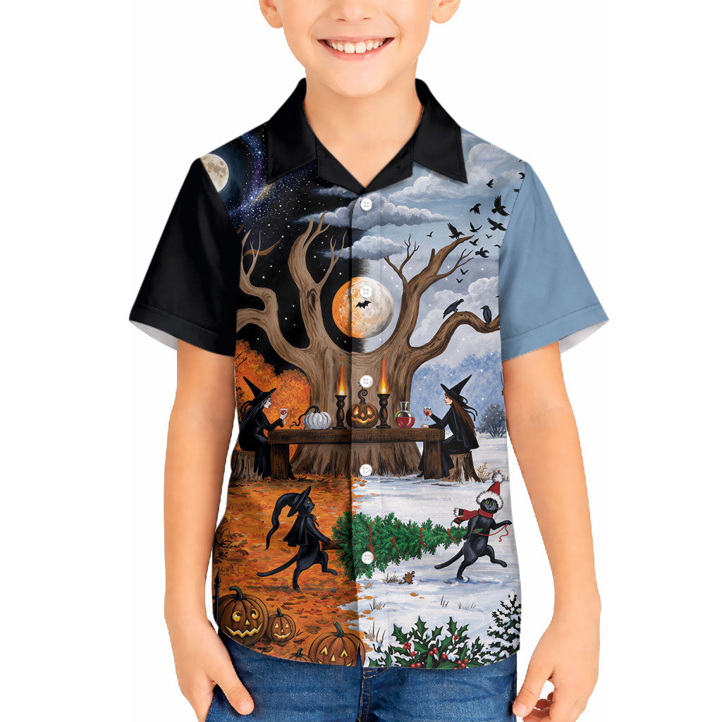 Halloween transitions into Christmas Hawaiian Shirt Witches And Black Cat