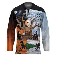 Halloween transitions into Christmas Hockey Jersey Witches And Black Cat