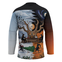 Halloween transitions into Christmas Hockey Jersey Witches And Black Cat