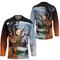 Halloween transitions into Christmas Hockey Jersey Witches And Black Cat