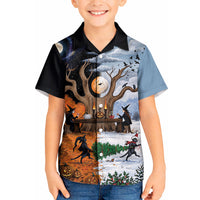 Halloween transitions into Christmas Kid Hawaiian Shirt Witches And Black Cat