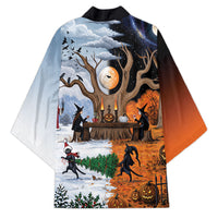 Halloween transitions into Christmas Kimono Witches And Black Cat