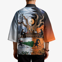 Halloween transitions into Christmas Kimono Witches And Black Cat