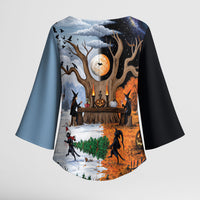 Halloween transitions into Christmas Kimono Sleeve Blouse Witches And Black Cat