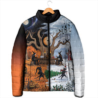 Halloween transitions into Christmas Padded Jacket Witches And Black Cat