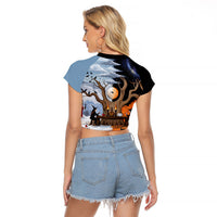 Halloween transitions into Christmas Raglan Cropped T Shirt Witches And Black Cat