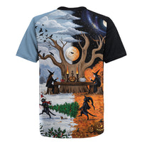 Halloween transitions into Christmas Rugby Jersey Witches And Black Cat
