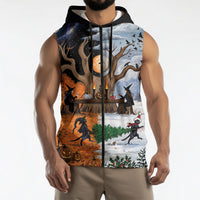 Halloween transitions into Christmas Sleeveless Zip Hoodie Witches And Black Cat