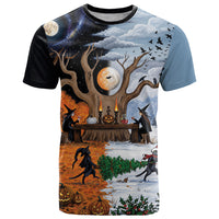 Halloween transitions into Christmas T Shirt Witches And Black Cat