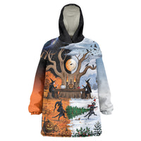 Halloween transitions into Christmas Wearable Blanket Hoodie Witches And Black Cat
