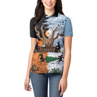 Halloween transitions into Christmas Women Polo Shirt Witches And Black Cat