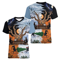 Halloween transitions into Christmas Women V-Neck T-Shirt Witches And Black Cat