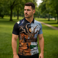 Halloween transitions into Christmas Zipper Polo Shirt Witches And Black Cat