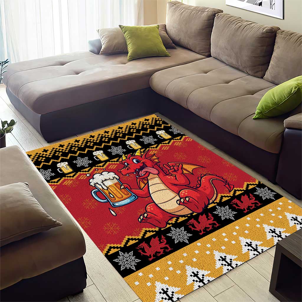Carmarthenshire Wales Christmas Area Rug Funny Welsh Red Dragon Beer Xmas - Wonder Print Shop