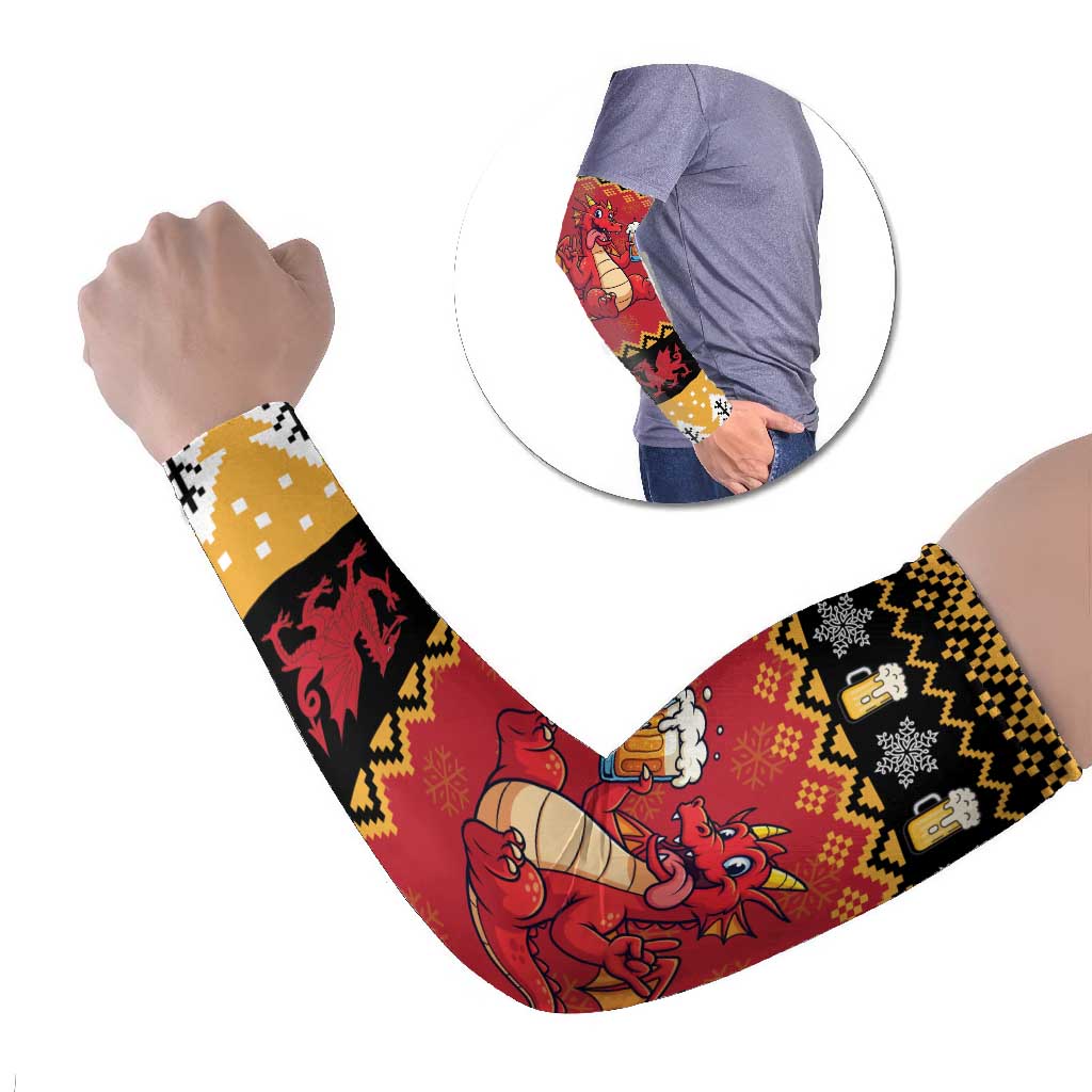Carmarthenshire Wales Christmas Arm Sleeves Funny Welsh Red Dragon Beer Xmas - Wonder Print Shop