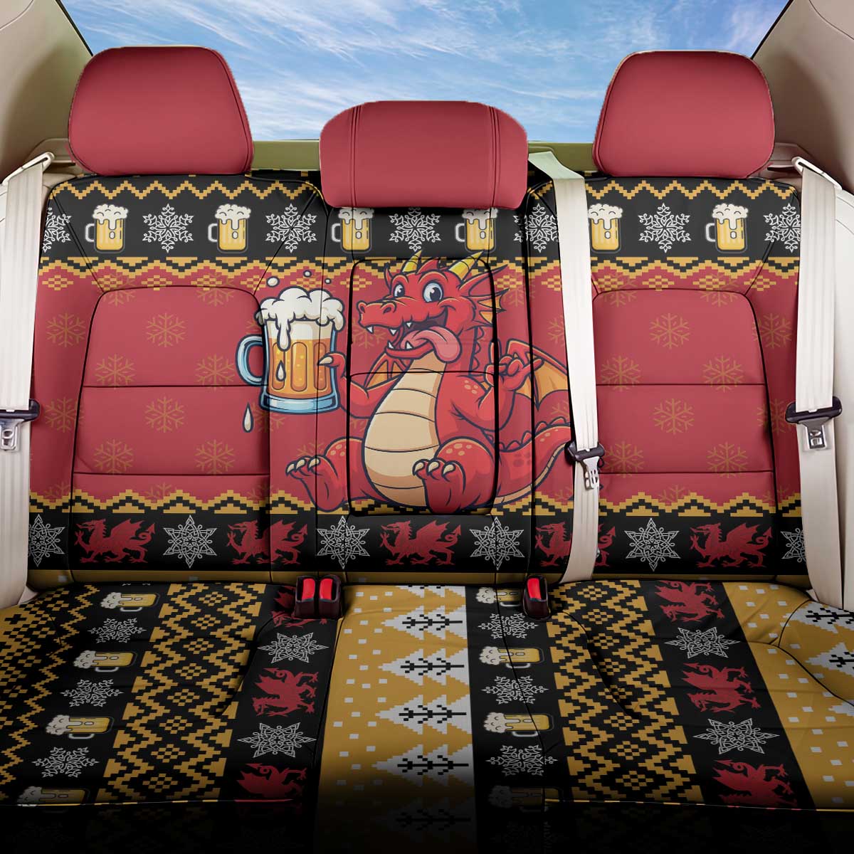 Carmarthenshire Wales Christmas Back Car Seat Cover Funny Welsh Red Dragon Beer Xmas - Wonder Print Shop