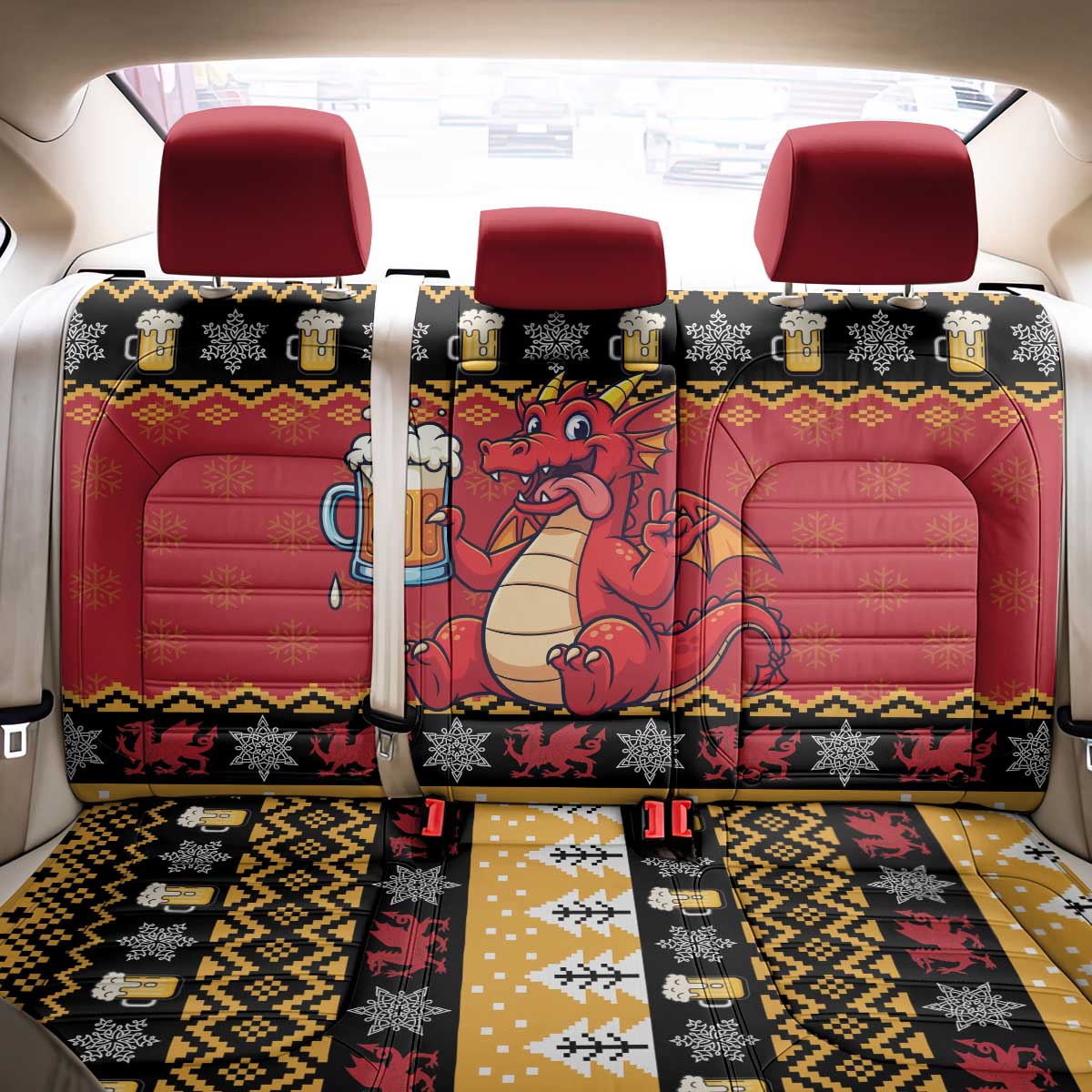 Carmarthenshire Wales Christmas Back Car Seat Cover Funny Welsh Red Dragon Beer Xmas - Wonder Print Shop
