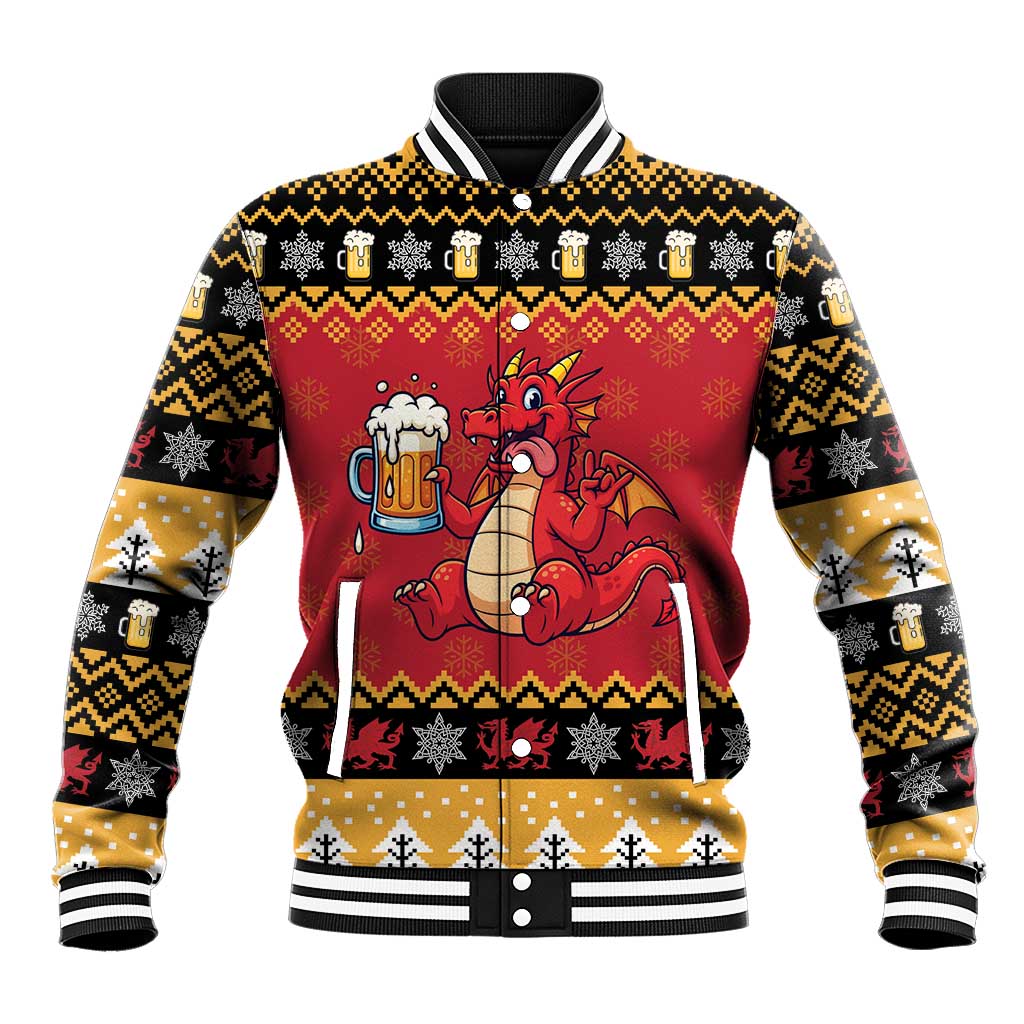 Carmarthenshire Wales Christmas Baseball Jacket Funny Welsh Red Dragon Beer Xmas - Wonder Print Shop