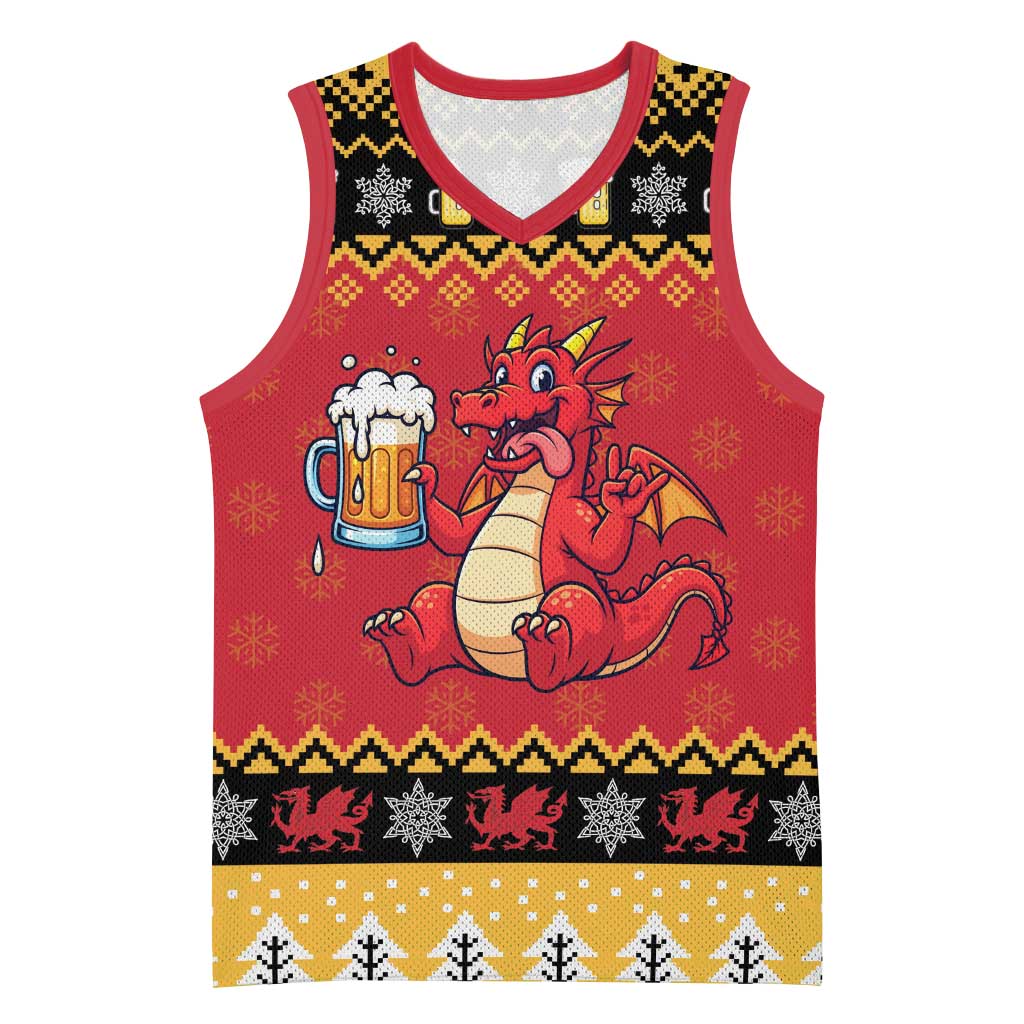 Carmarthenshire Wales Christmas Basketball Jersey Funny Welsh Red Dragon Beer Xmas - Wonder Print Shop