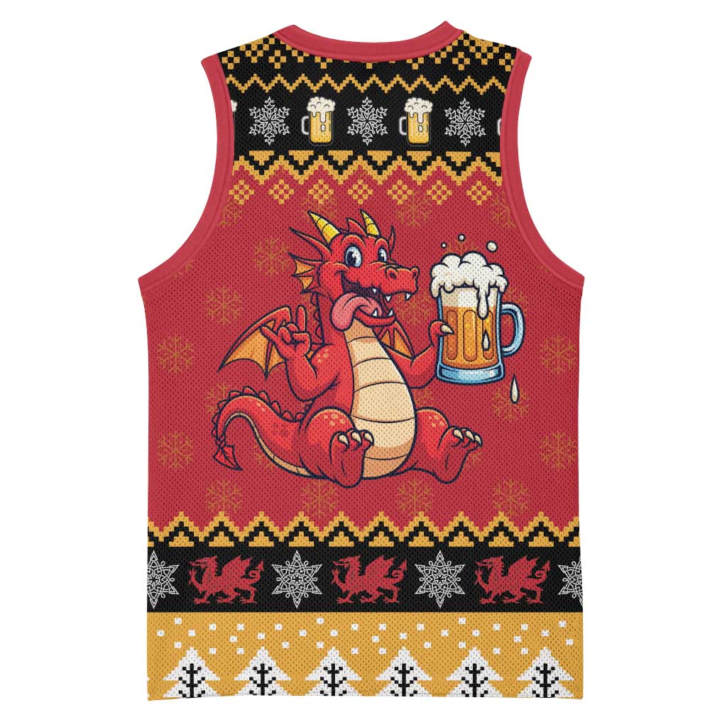 Carmarthenshire Wales Christmas Basketball Jersey Funny Welsh Red Dragon Beer Xmas - Wonder Print Shop