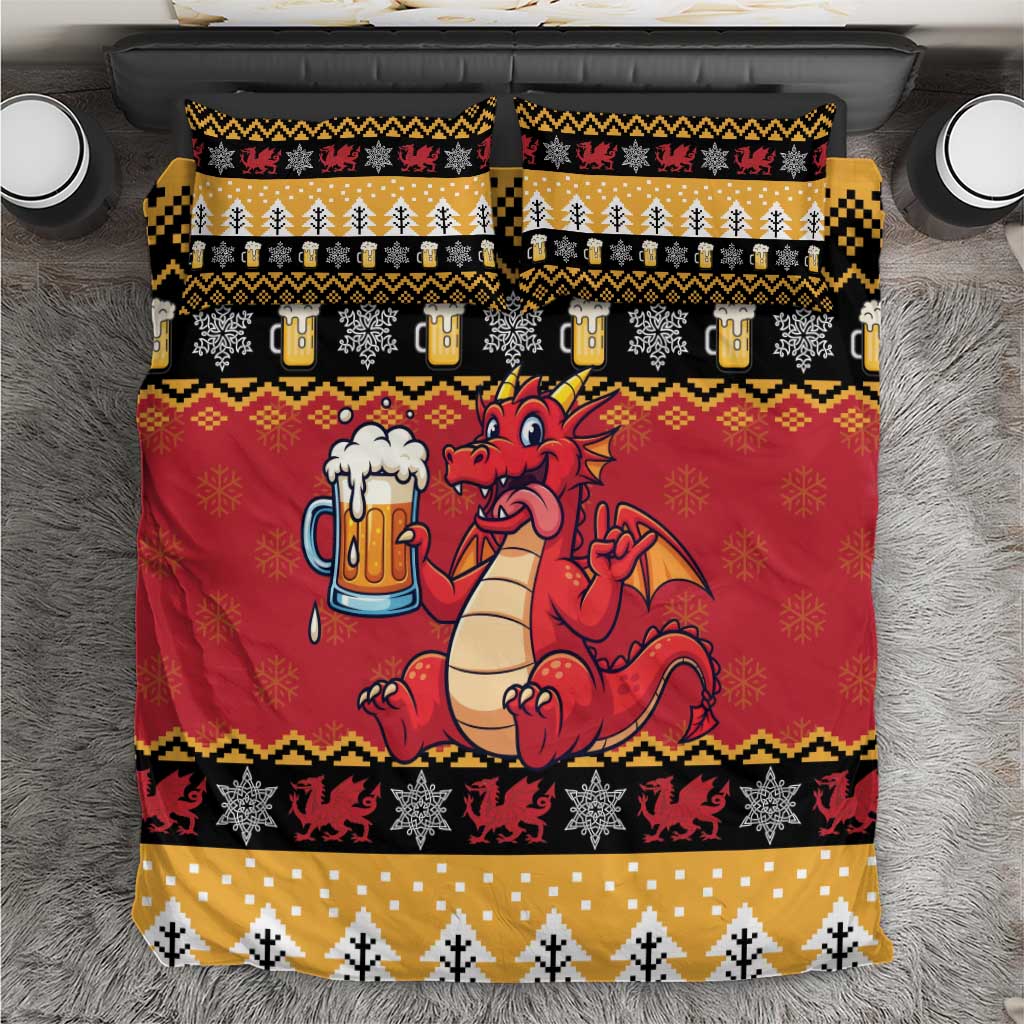 Carmarthenshire Wales Christmas Bedding Set Funny Welsh Red Dragon Beer Xmas - Wonder Print Shop