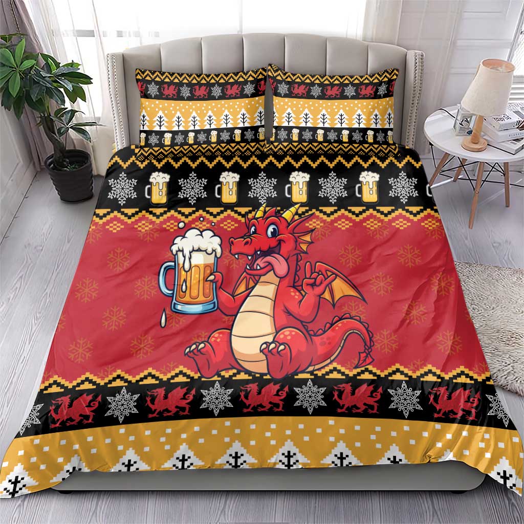 Carmarthenshire Wales Christmas Bedding Set Funny Welsh Red Dragon Beer Xmas - Wonder Print Shop