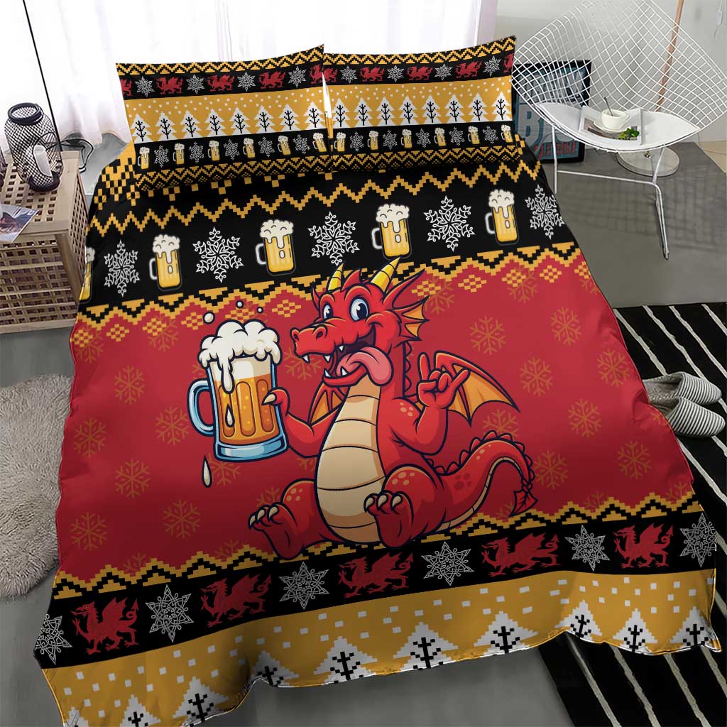 Carmarthenshire Wales Christmas Bedding Set Funny Welsh Red Dragon Beer Xmas - Wonder Print Shop