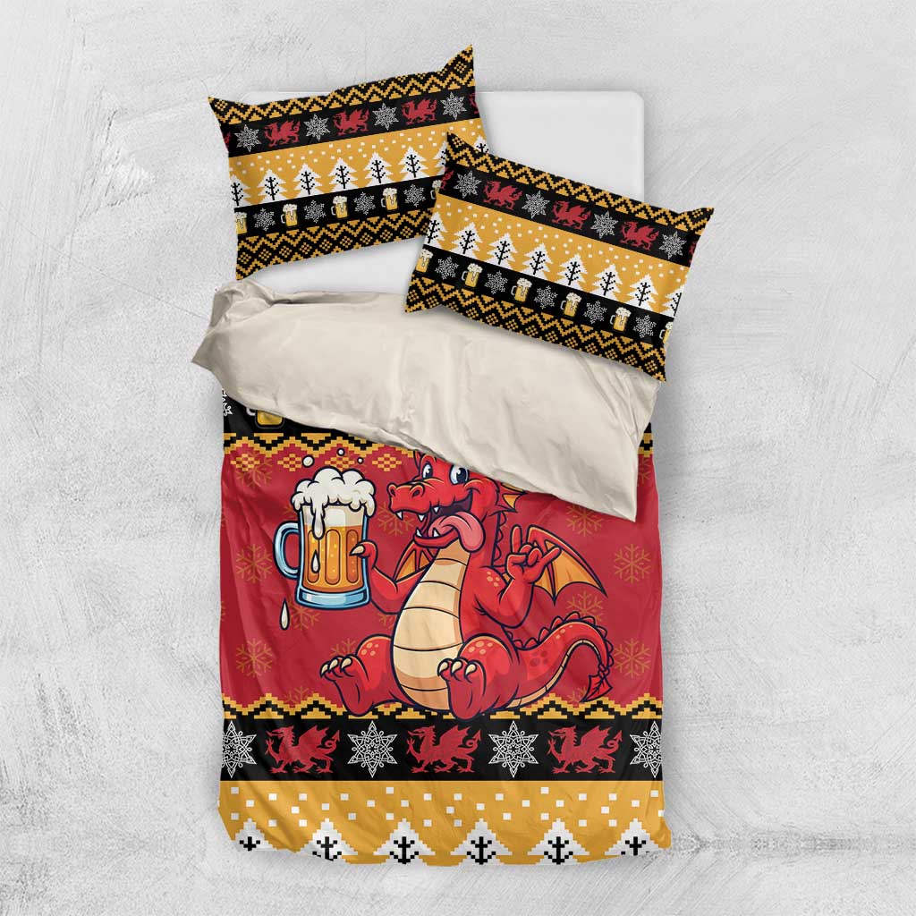 Carmarthenshire Wales Christmas Bedding Set Funny Welsh Red Dragon Beer Xmas - Wonder Print Shop