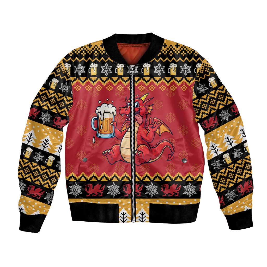Carmarthenshire Wales Christmas Bomber Jacket Funny Welsh Red Dragon Beer Xmas - Wonder Print Shop