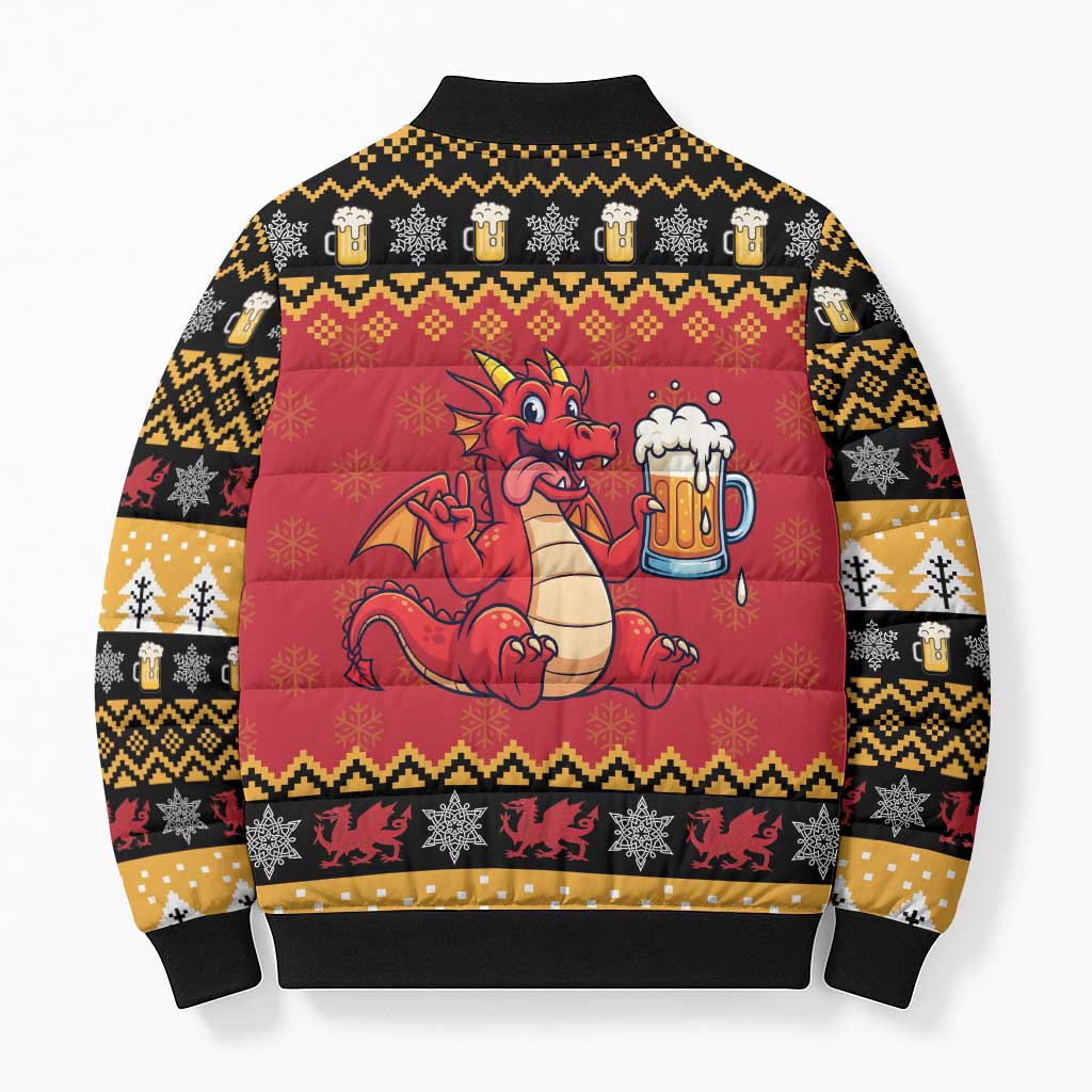Carmarthenshire Wales Christmas Bomber Puffer Jacket Funny Welsh Red Dragon Beer Xmas - Wonder Print Shop