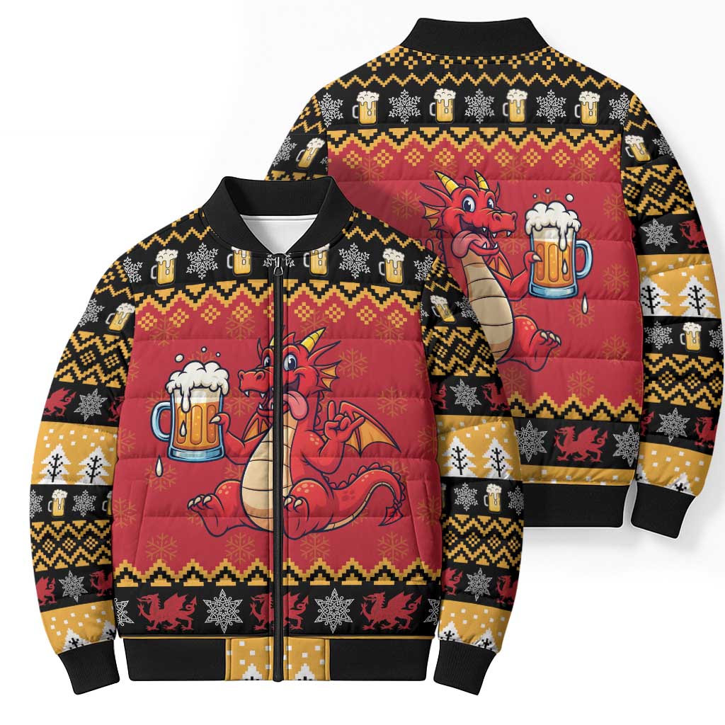Carmarthenshire Wales Christmas Bomber Puffer Jacket Funny Welsh Red Dragon Beer Xmas - Wonder Print Shop