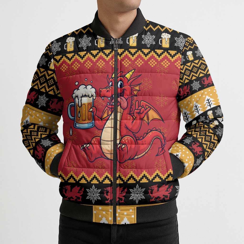 Carmarthenshire Wales Christmas Bomber Puffer Jacket Funny Welsh Red Dragon Beer Xmas - Wonder Print Shop