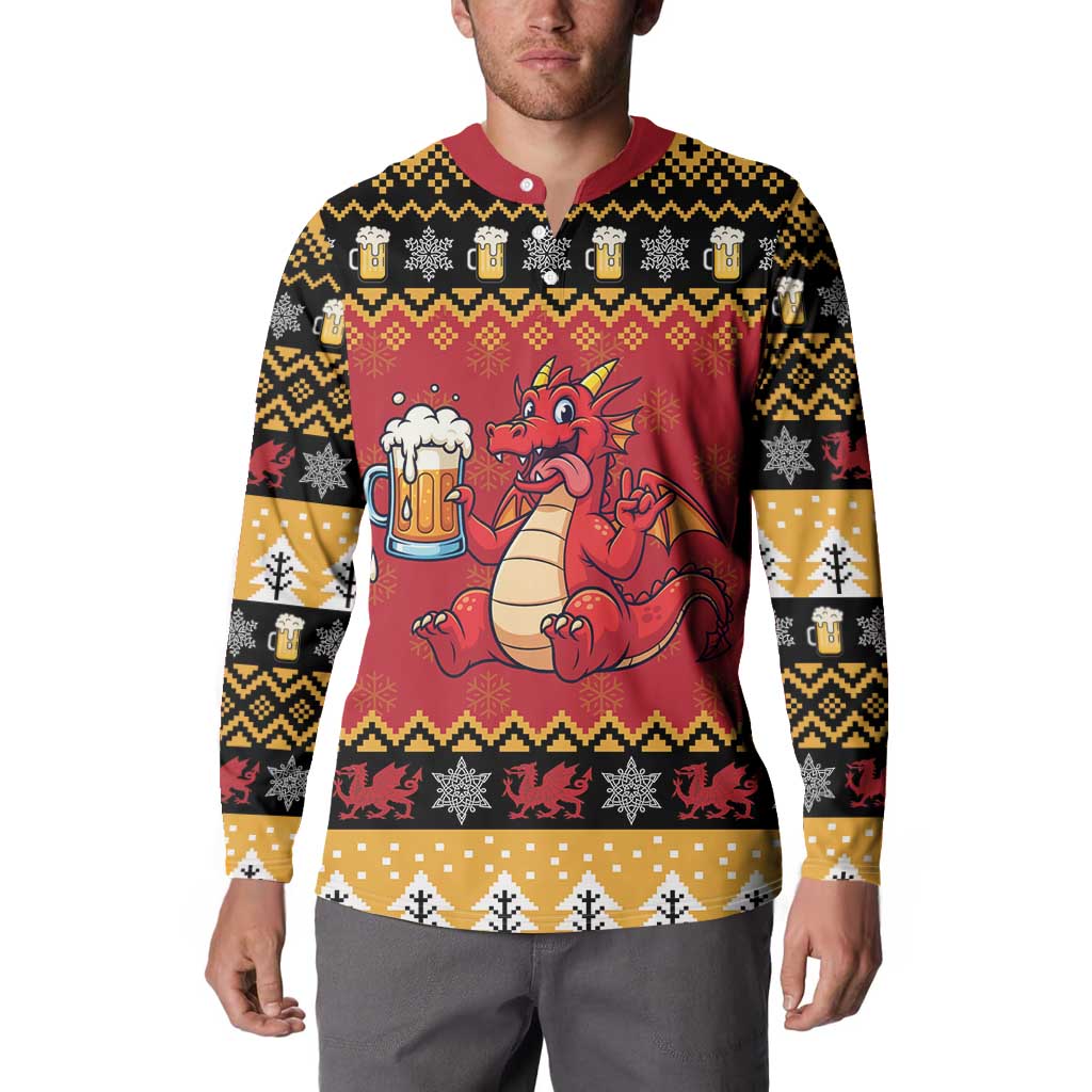 Carmarthenshire Wales Christmas Button Sweatshirt Funny Welsh Red Dragon Beer Xmas - Wonder Print Shop