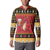 Carmarthenshire Wales Christmas Button Sweatshirt Funny Welsh Red Dragon Beer Xmas - Wonder Print Shop