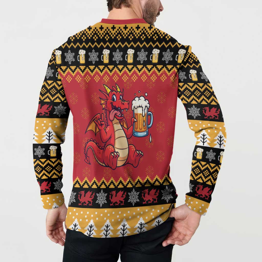 Carmarthenshire Wales Christmas Button Sweatshirt Funny Welsh Red Dragon Beer Xmas - Wonder Print Shop