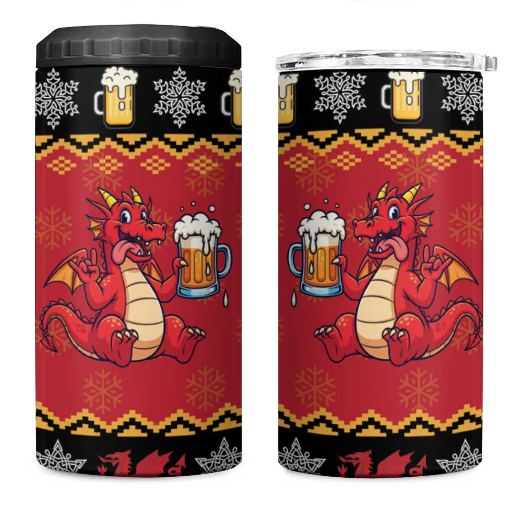 Carmarthenshire Wales Christmas 4 in 1 Can Cooler Tumbler Funny Welsh Red Dragon Beer Xmas - Wonder Print Shop