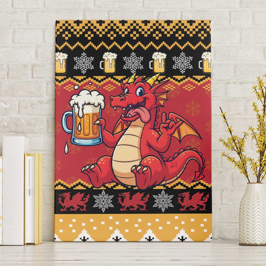Carmarthenshire Wales Christmas Canvas Wall Art Funny Welsh Red Dragon Beer Xmas - Wonder Print Shop