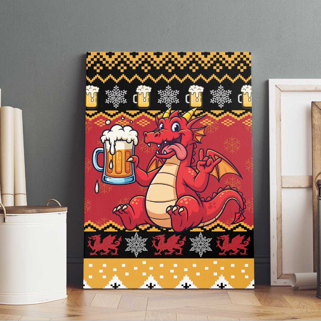 Carmarthenshire Wales Christmas Canvas Wall Art Funny Welsh Red Dragon Beer Xmas - Wonder Print Shop