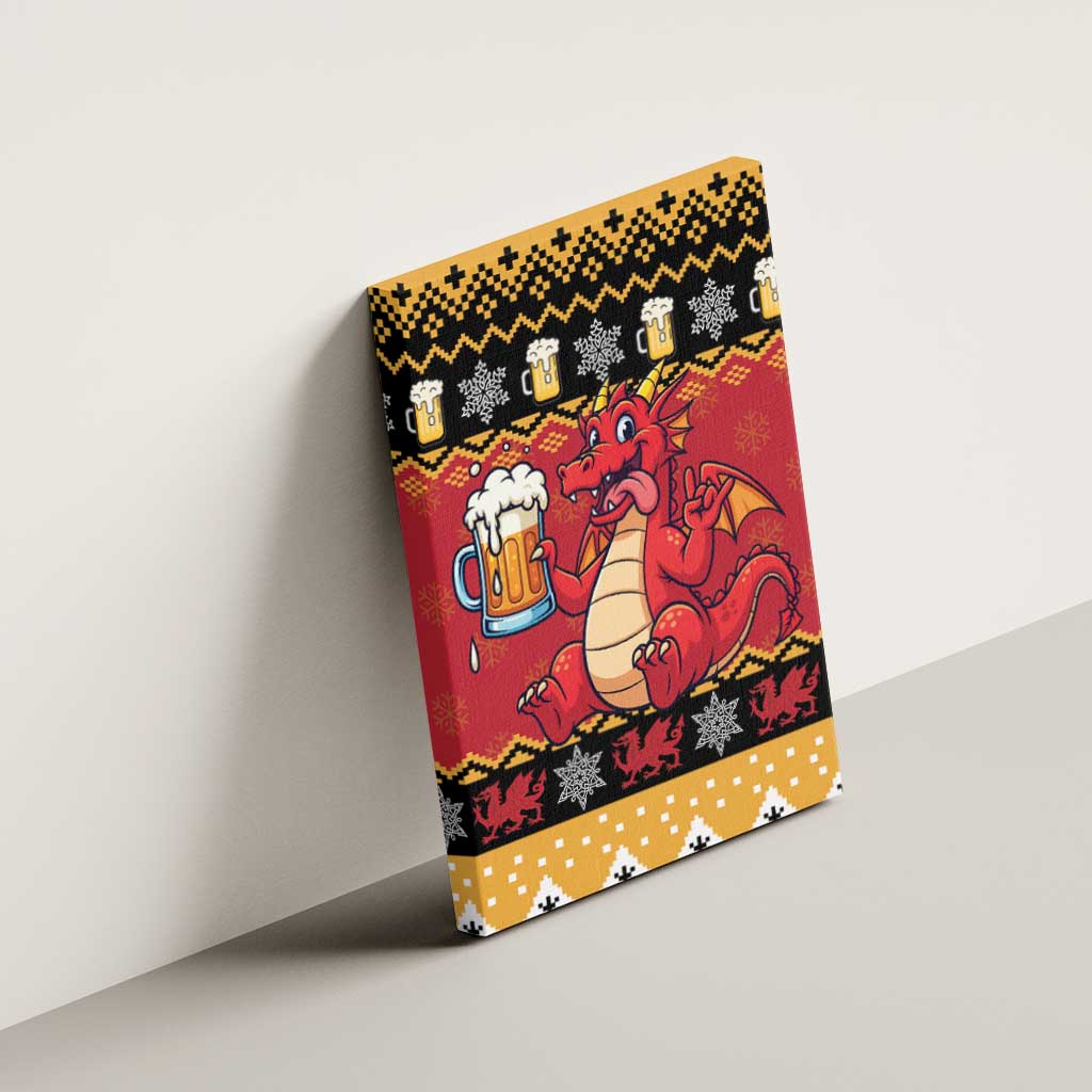 Carmarthenshire Wales Christmas Canvas Wall Art Funny Welsh Red Dragon Beer Xmas - Wonder Print Shop