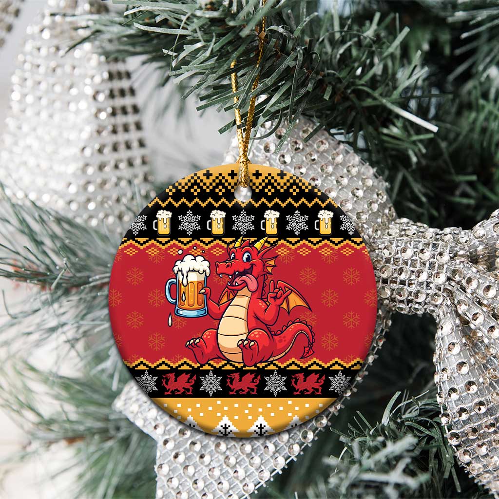 Carmarthenshire Wales Christmas Ceramic Ornament Funny Welsh Red Dragon Beer Xmas - Wonder Print Shop