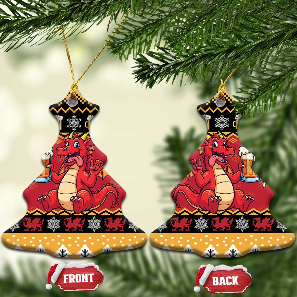 Carmarthenshire Wales Christmas Ceramic Ornament Funny Welsh Red Dragon Beer Xmas - Wonder Print Shop