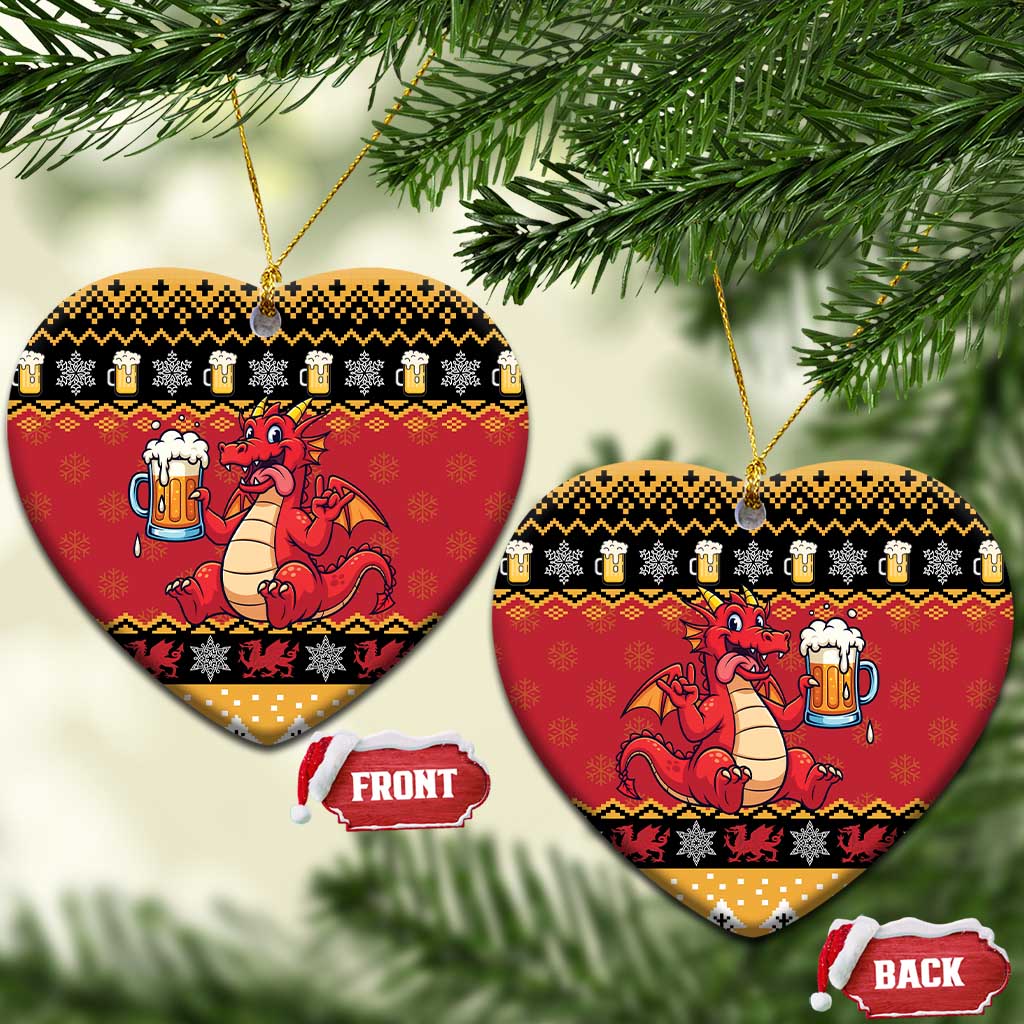 Carmarthenshire Wales Christmas Ceramic Ornament Funny Welsh Red Dragon Beer Xmas - Wonder Print Shop