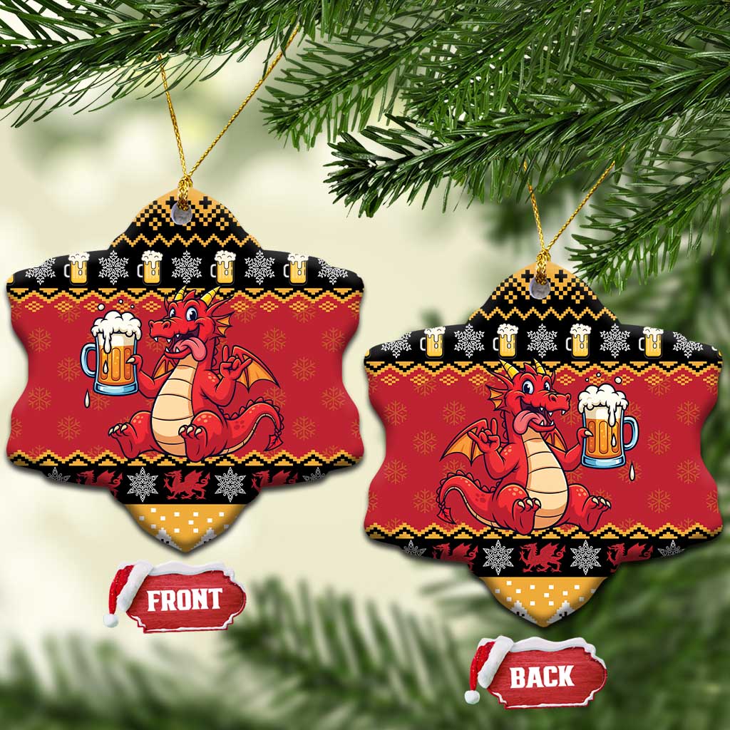 Carmarthenshire Wales Christmas Ceramic Ornament Funny Welsh Red Dragon Beer Xmas - Wonder Print Shop