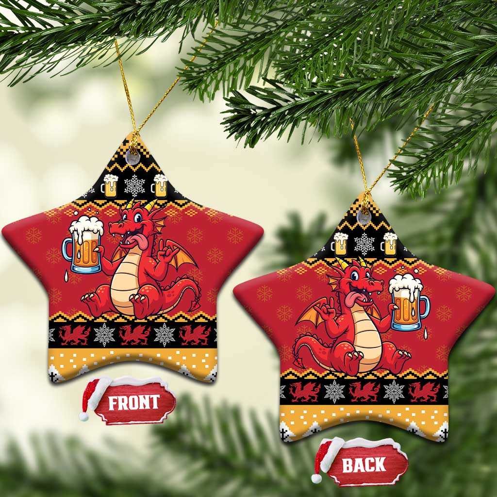 Carmarthenshire Wales Christmas Ceramic Ornament Funny Welsh Red Dragon Beer Xmas - Wonder Print Shop