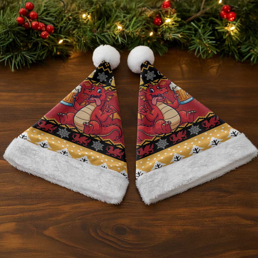 Carmarthenshire Wales Christmas Santa Hat Funny Welsh Red Dragon Beer Xmas - Wonder Print Shop